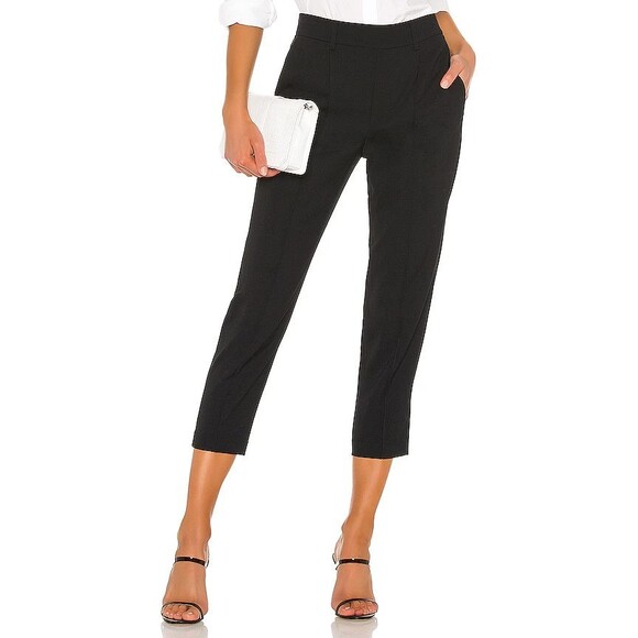 Vince Easy Pull On Trouser Pants L Black Crop Pleated Career Straight Leg - Picture 1 of 8